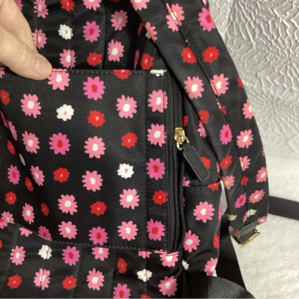 Michael Kors KELSEY Black with Pink Floral Large Nylon Backpack EUC - Picture 7 of 15
